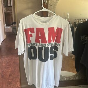 Famous stars and straps tshirt. Men’s Large. White with red/gray/black letters